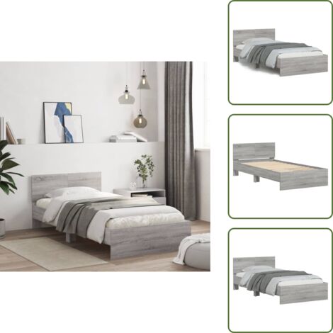 Cama gris Sonoma - vidaXL Cama con cabecero madera de ingeniería gris Sonoma 100x200 cm - Listones de madera contrachapada