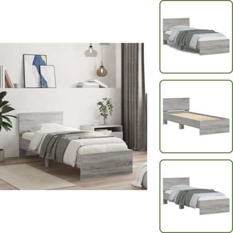 Cama gris Sonoma - vidaXL Cama con cabecero madera de ingeniería gris Sonoma 90x190 cm - Listones de madera contrachapada