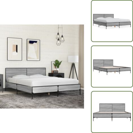 Cama gris Sonoma - vidaXL Estructura cama madera ingeniería metal gris Sonoma 160x200 cm - Cama de ingeniería
