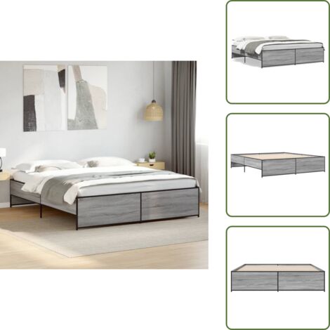 Cama gris Sonoma - vidaXL Estructura cama madera ingeniería metal gris Sonoma 200x200 cm - Cama de metal