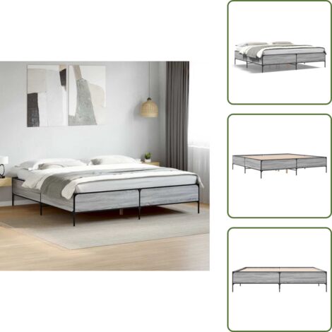 Cama gris Sonoma - vidaXL Estructura cama madera ingeniería metal gris Sonoma 200x200 cm - Cama de metal