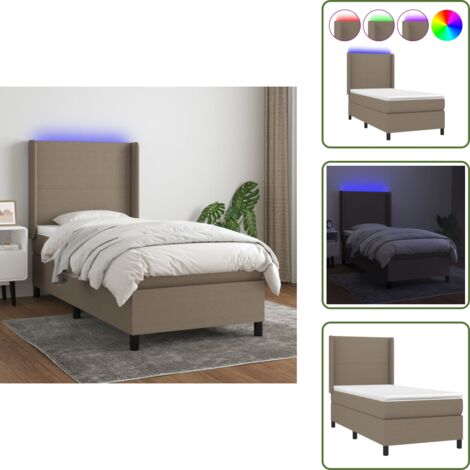 Cama gris taope - vidaXL Cama box spring colchón y luces LED gris taupe 80x200 cm - Cama con cabecero ajustable