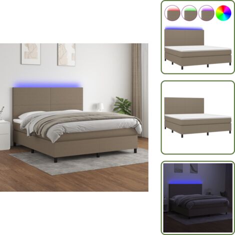 Cama gris taope - vidaXL Cama box spring colchón y luces LED tela gris taupe 180x200 cm - Cama con cabecero ajustable