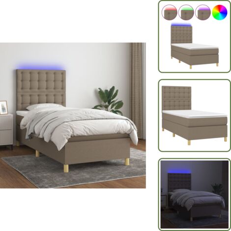 Cama gris taope - vidaXL Cama box spring colchón y luces LED tela gris taupe 90x190 cm - Cama con cabecero ajustable