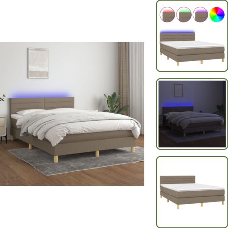 Cama gris taupe - vidaXL Cama box spring con colchón LED tela gris taupe 140x200 cm - Cama con cabecero ajustable