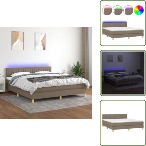 Cama gris taupe - vidaXL Cama box spring con colchón LED tela gris taupe 160x200 cm - Cama con cabecero ajustable