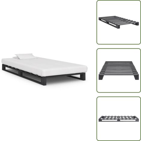 Cama gris - vidaXL Estructura cama palets sin colchón madera maciza gris 100x200cm - Cama de pino