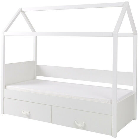 Cama Henderson 133, Blanco, Individuales, 90x200, Madera, Somieres, 90x200x172cm