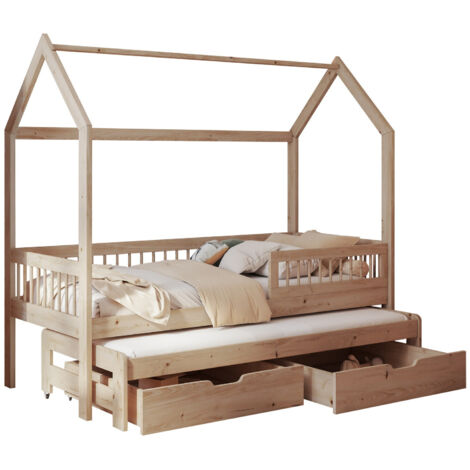 Cama Henderson 166, Haya, Individual con una cama supletoria-nido, Individuales, 80x170, 80x180, Madera, Somieres, 87x186x185cm