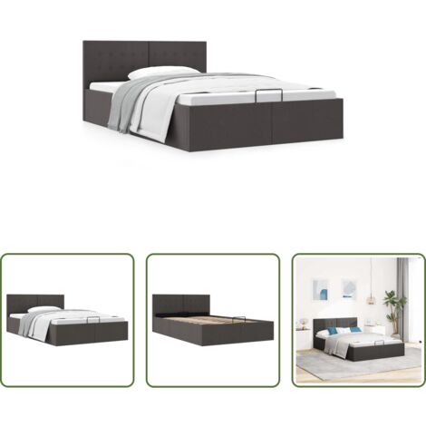 Cama hidráulica -  Cama canapé hidráulica de almacenaje sin colchón gris 140x200cm