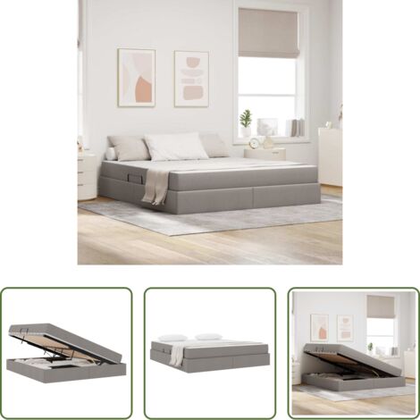 Cama hidráulica -  Cama con almacenamiento y colchón Taupé 160 x 200 cm Poliéster