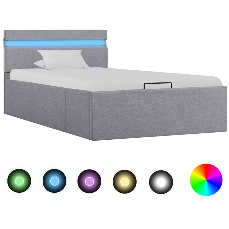 

Cama hidraulica con almacenaje y LED tela gris claro 100x200cm