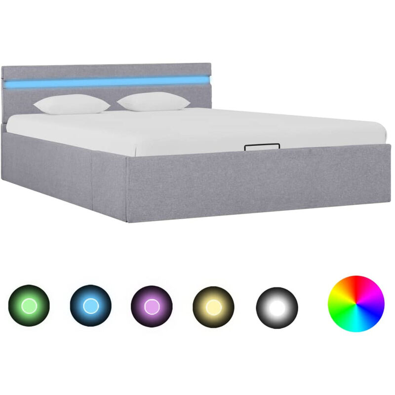 

Cama hidraulica con almacenaje y LED tela gris claro 120x200cm