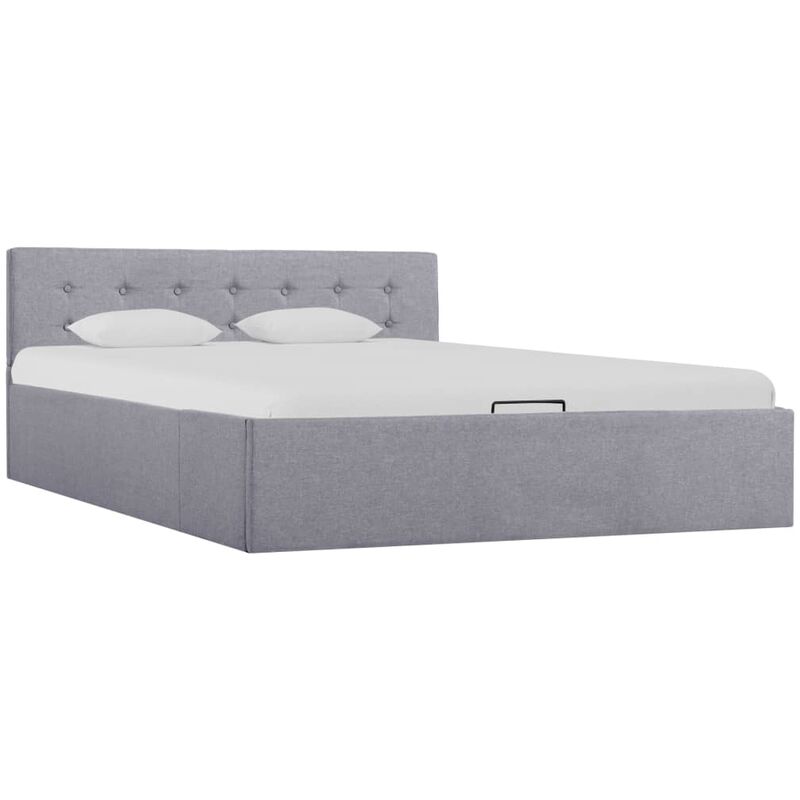 

Cama hidráulica con almacenaje y LED tela gris claro 140x200 cm