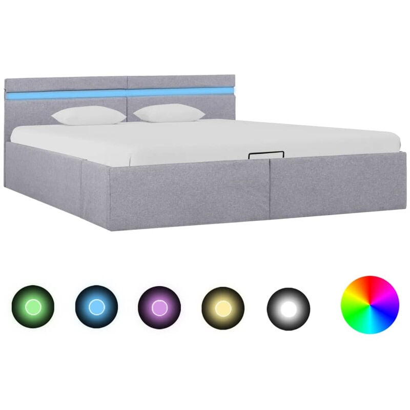 

Cama hidraulica con almacenaje y LED tela gris claro 180x200 cm