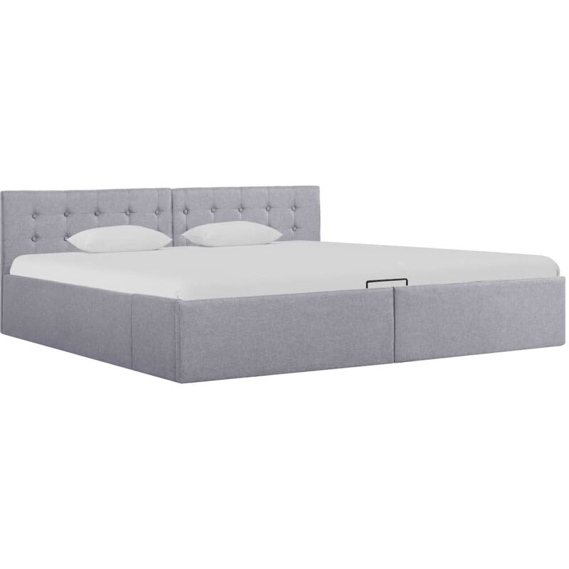 

Cama hidráulica con almacenaje y LED tela gris claro 180x200 cm