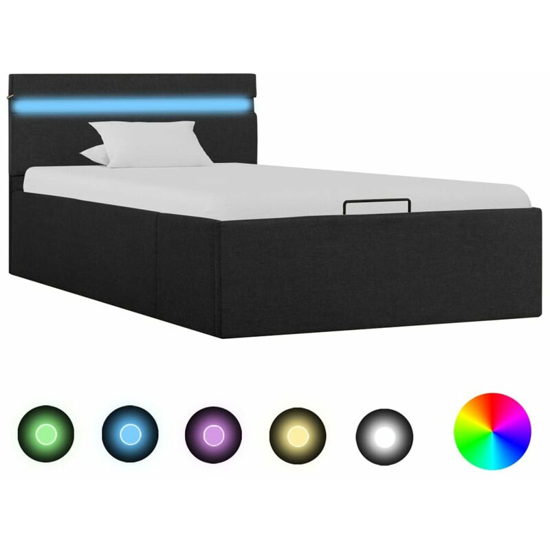 

Happyshopping - Cama hidraulica con almacenaje y LED tela gris oscuro 100x200cm