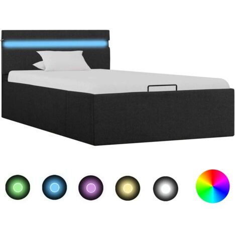 Cama hidráulica con almacenaje y LED tela gris oscuro 100x200cm