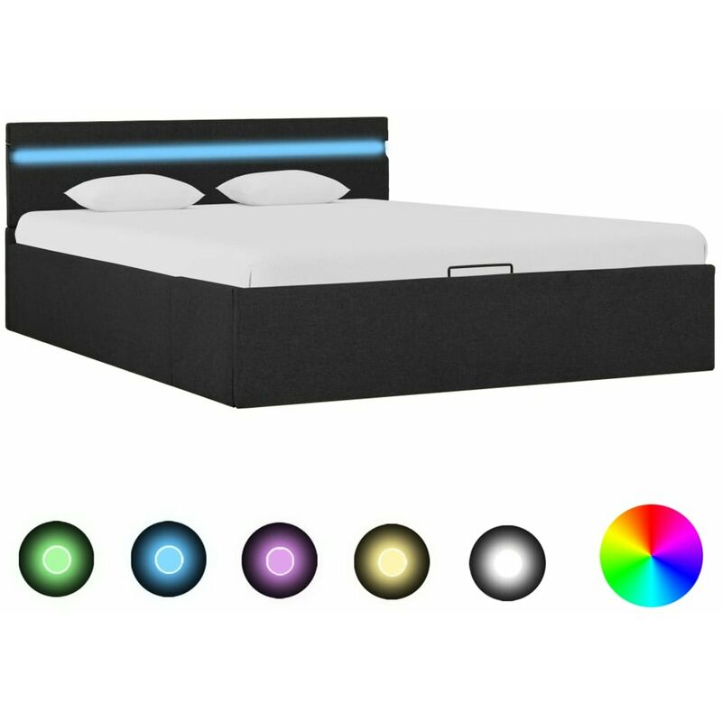 

Cama hidraulica con almacenaje y LED tela gris oscuro 120x200cm