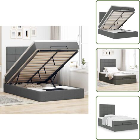 Cama hidráulica - vidaXL Estructura cama otomana colchón tela gris oscuro 120x200cm - Estructura de cama