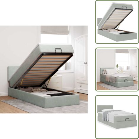 Cama hidráulica - vidaXL Estructura cama otomana colchón terciopelo gris claro 100x200cm - Cama con cabecero