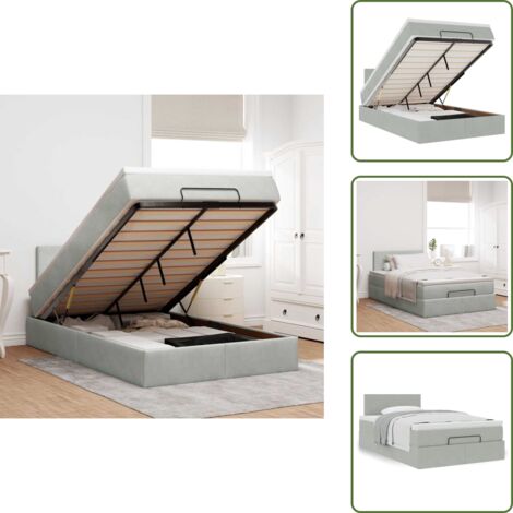 Cama hidráulica - vidaXL Estructura cama otomana colchón terciopelo gris claro 120x200cm - Cama con cabecero