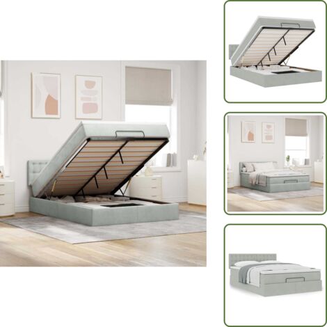 Cama hidráulica - vidaXL Estructura cama otomana colchón terciopelo gris claro 140x190cm - Cama con cabecero