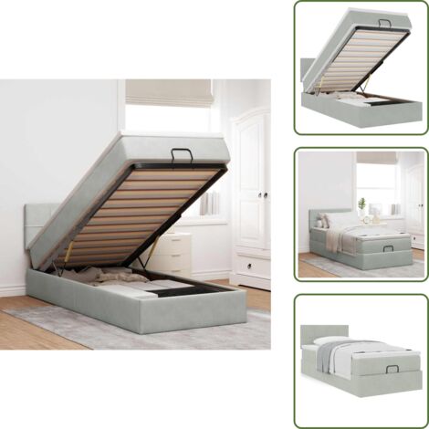 Cama hidráulica - vidaXL Estructura cama otomana colchón terciopelo gris claro 80x200cm - Colchón ensacado