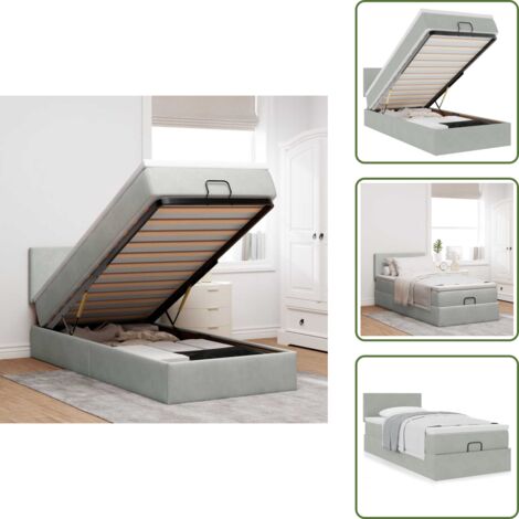Cama hidráulica - vidaXL Estructura cama otomana colchón terciopelo gris claro 90x190cm - Cama con cabecero