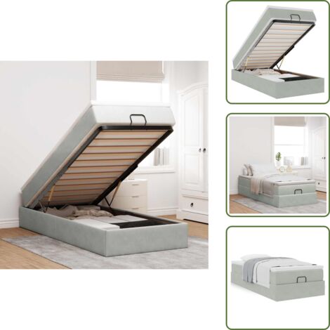 Cama hidráulica - vidaXL Estructura cama otomana colchón terciopelo gris claro 90x190cm - Cama con mecanismo de elevación