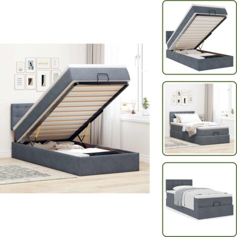 Cama hidráulica - vidaXL Estructura cama otomana colchón terciopelo gris oscuro 90x190cm - Estructura de cama