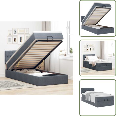 Cama hidráulica - vidaXL Estructura cama otomana colchón terciopelo gris oscuro - Cama con cabecero