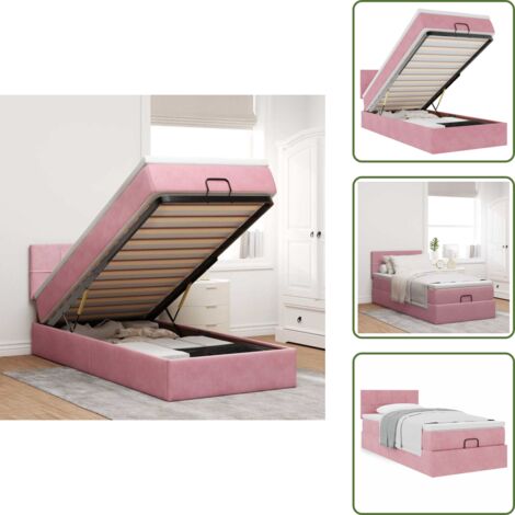 Cama hidráulica - vidaXL Estructura cama otomana colchón terciopelo rosa 80x200cm - Cama con cabecero