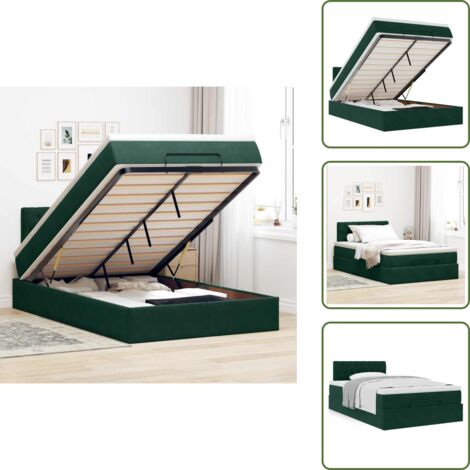 Cama hidráulica - vidaXL Estructura cama otomana colchón terciopelo verde oscuro - Cama con cabecero