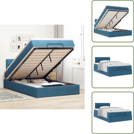 Cama hidráulica - vidaXL Estructura de cama otomana colchón terciopelo azul oscuro - Cama con cabecero