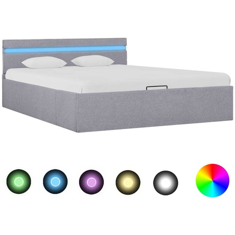 

Cama hidráulica con almacenaje y LED tela gris claro 120x200cm - Gris