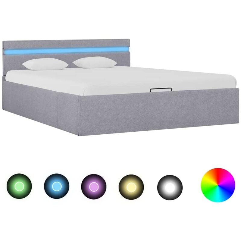 

Cama hidráulica con almacenaje y LED tela gris claro 140x200cm - Gris