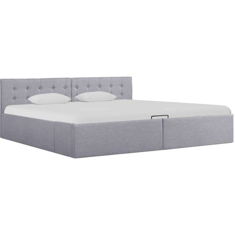 

Cama hidráulica con almacenaje y LED tela gris claro 180x200 cm - Gris
