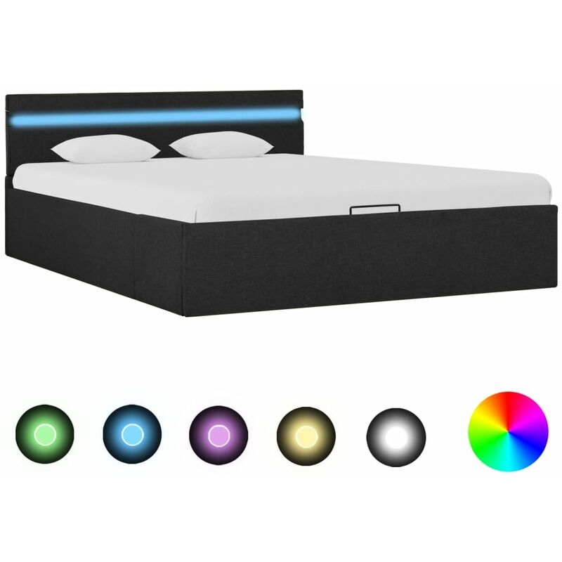 

Cama hidráulica con almacenaje y LED tela gris oscuro 120x200cm - Gris