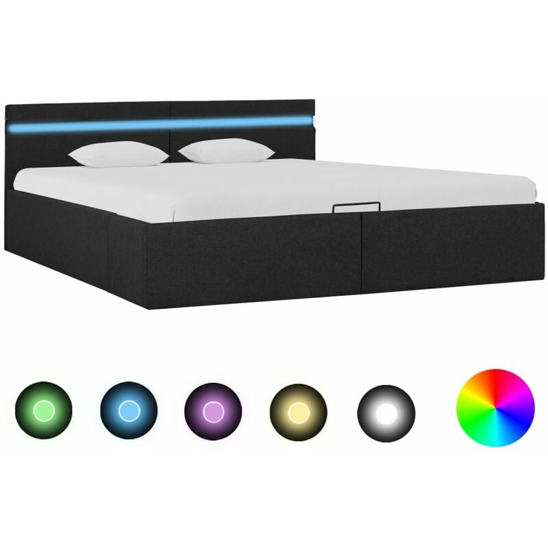 

Cama hidráulica con almacenaje y LED tela gris oscuro 180x200cm - Gris