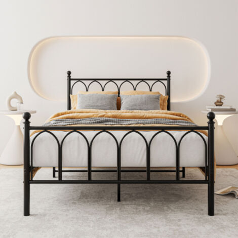 Cama individual, 90x200 cm, estructura de metal, con somier de láminas, color negro(Sin colchón)