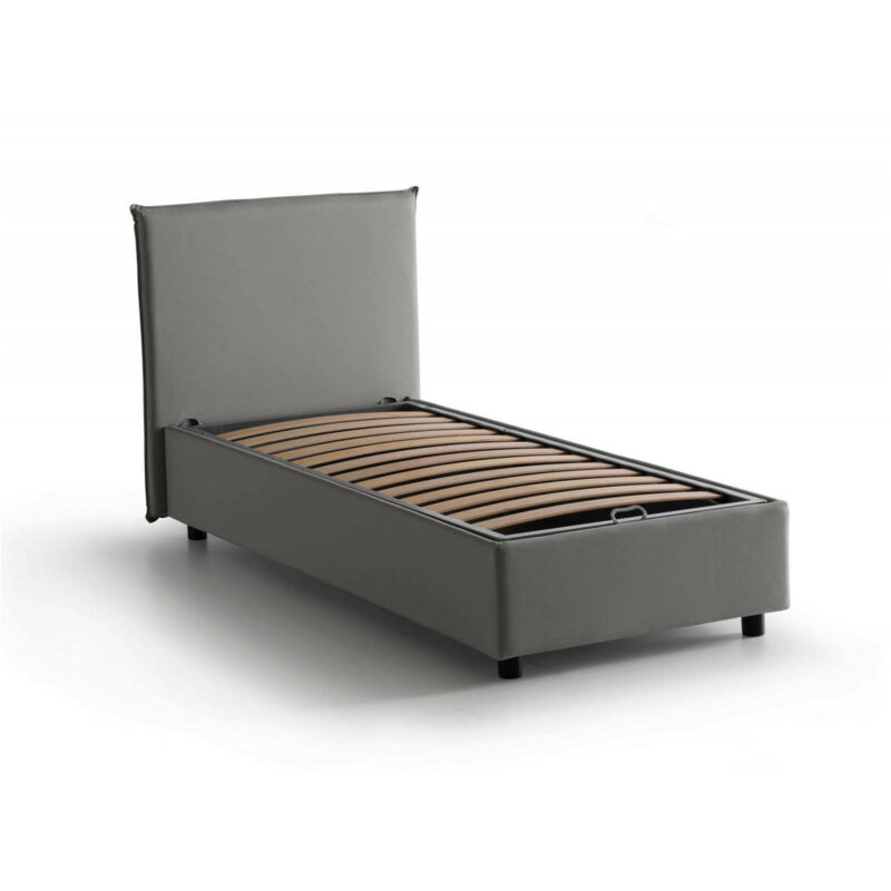 

Cama individual Anna con contenedor, Made in Italy, en tela, 80x190 cm, con apertura lateral, Gris - Talamo Italia