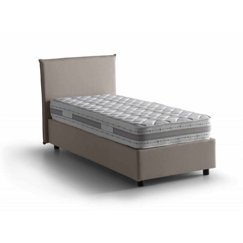 

Cama individual Anna Talamo Italia con contenedor, Made in Italy, en tela, 80x190 cm, con apertura frontal, Taupe, con colchón incluido