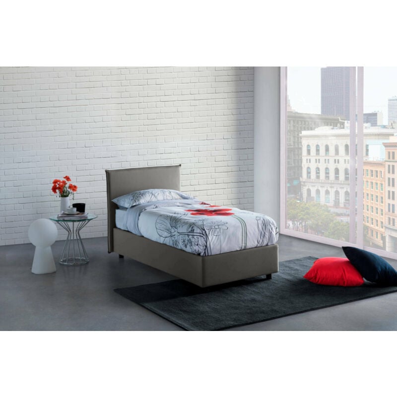 

Cama individual Talamo Italia Anna con contenedor, Made in Italy, en tela, 80x190 cm, con apertura lateral, Gris, con colchón incluido