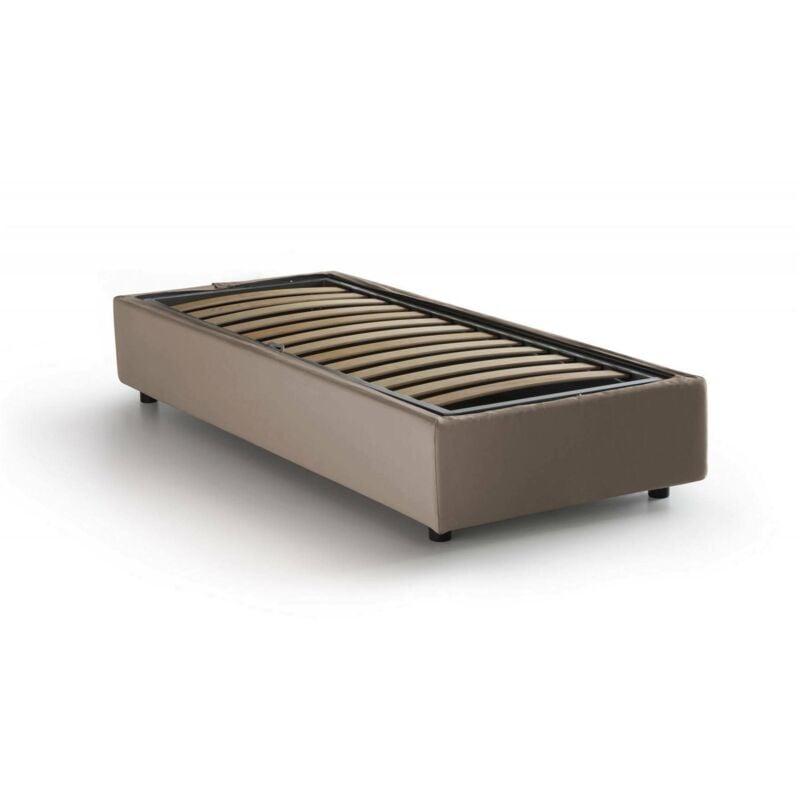 

Cama individual Silvia con contenedor, Made in Italy, en tela, 80x190 cm, con apertura frontal, Taupe - Talamo Italia