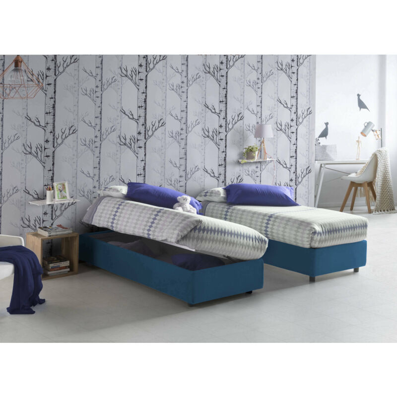 

Cama individual Silvia con contenedor, Made in Italy, en tela, 80x190 cm, con apertura lateral, Azul - Talamo Italia