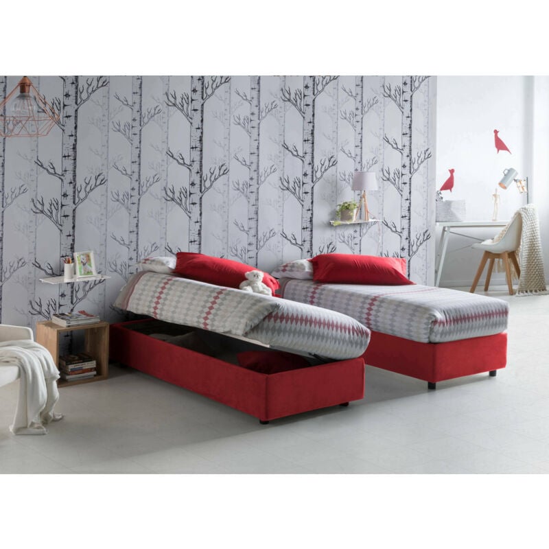 

Cama individual Silvia con contenedor, Made in Italy, en tela, 80x190 cm, con apertura lateral, Rojo - Talamo Italia