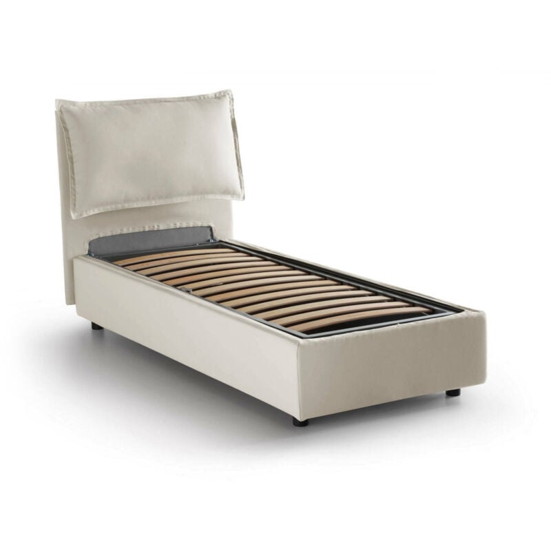 

Cama individual Veronica con contenedor, Made in Italy, en tela, 80x190 cm, con apertura frontal, Crema - Talamo Italia