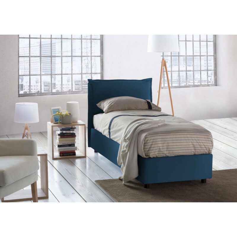 

Cama individual Veronica con contenedor, Made in Italy, en tela, 80x190 cm, con apertura frontal, Azul - Talamo Italia