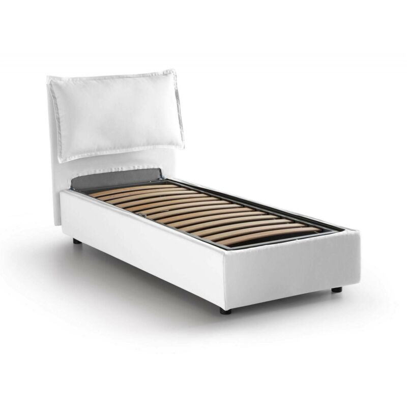 

Cama individual Talamo Italia Veronica con contenedor, Made in Italy, en tela, 80x190 cm, con apertura lateral, Blanco